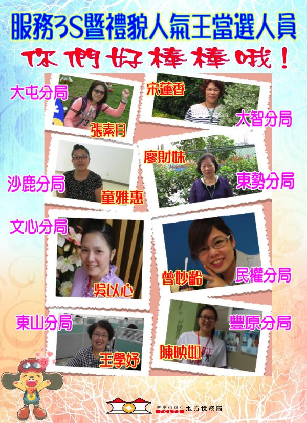 104年服務3S暨禮貌人氣王當選人員